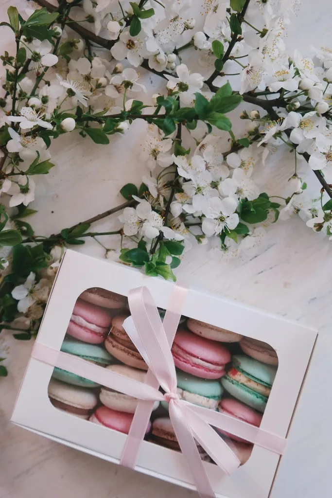 Caixa de macarons com laço