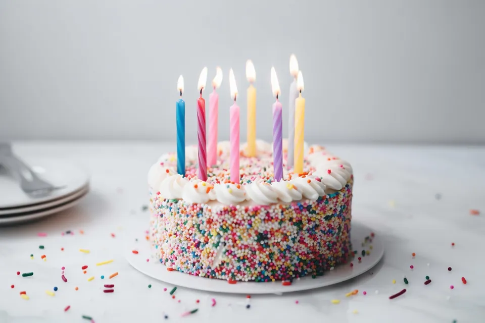 Bolo de aniversário com velas coloridas